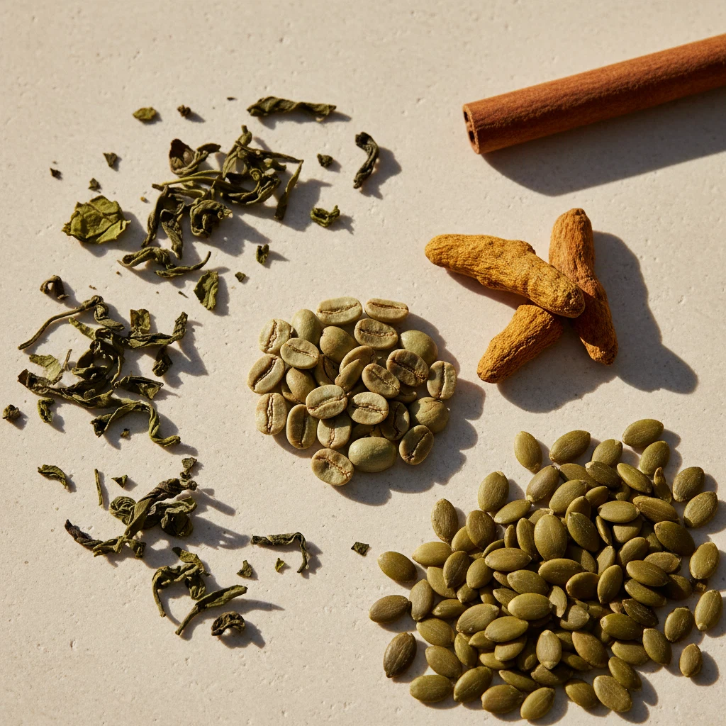 Botanical ingredients: green coffee beans, turmeric root, green tea leaves - zinc vitamin B6 green coffee supplement